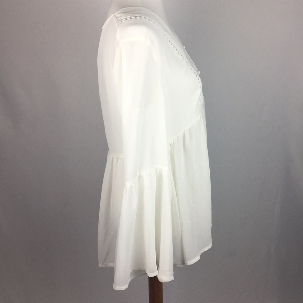 Sheer White Bellbottom Sleeves Top - Picture 4 of 5
